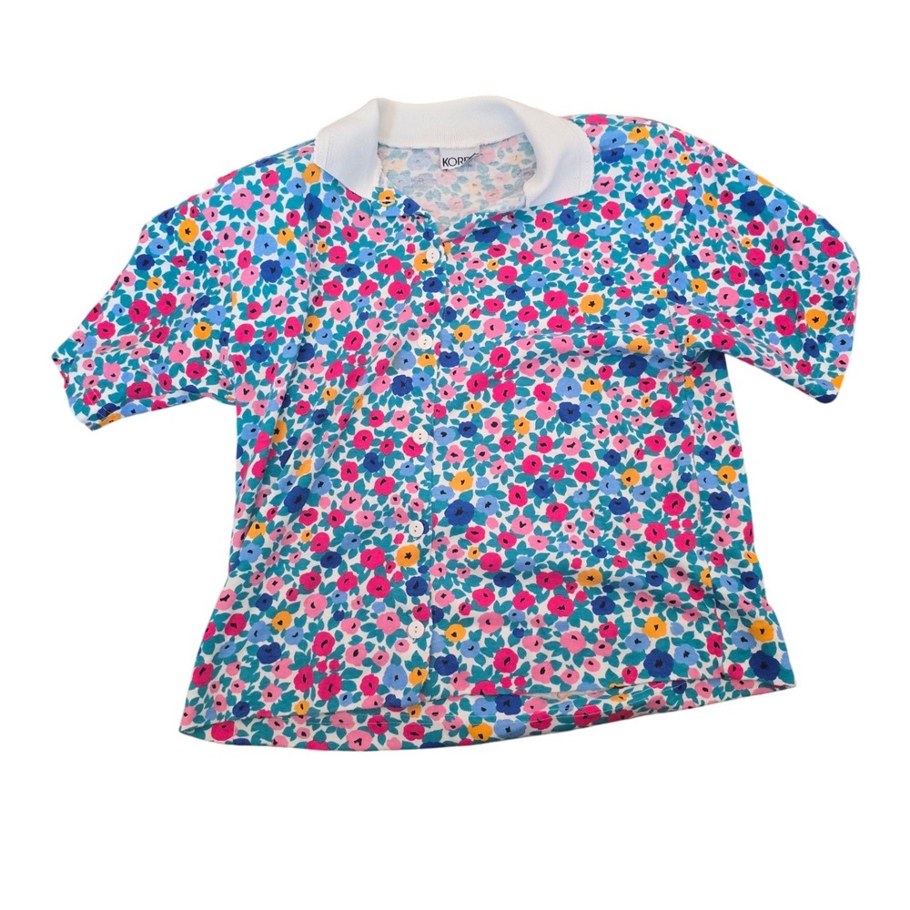 Koret Floral Polo Shirt‎ Short Sleeve Multicolor Collared Top